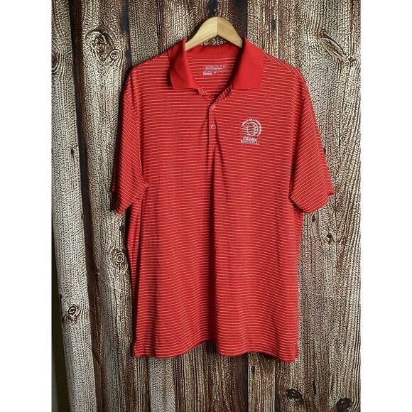 Nike Golf Shirt Mens XL Red Striped Polo Short Sleeve Fit Dry Tour Performance - Picture 1 of 3